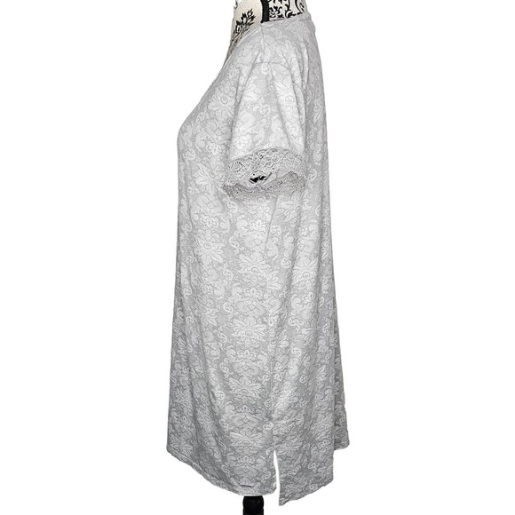 Tahari Sleep Lace Accent Cap Sleeve Top Size L Gray - Picture 2 of 5